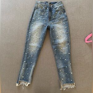 Juicy Couture Blue Pearl-Studded Skinny Jeans